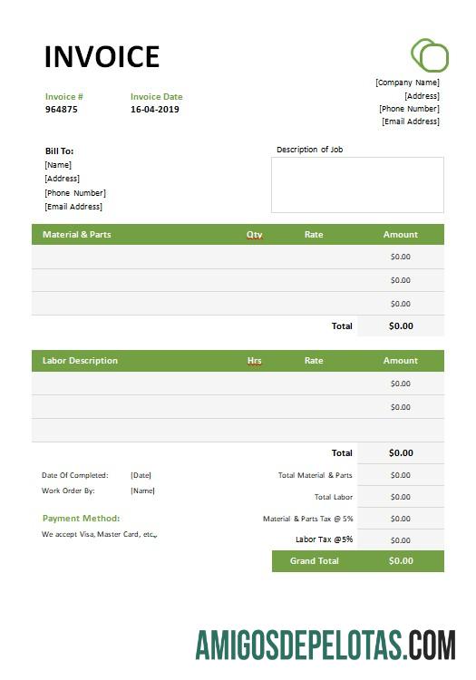 imprimível Modelo de fatura de garagem